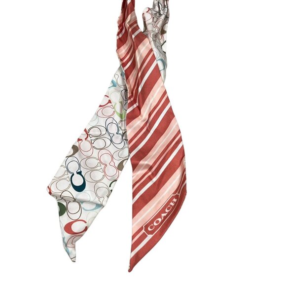 Coach 100% Silk Womens Scarf With Multicolor And Striped Patterns - Picture 2 of 4